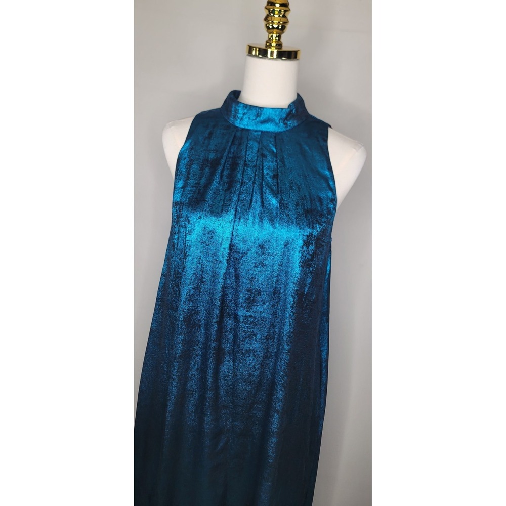 Principles Metallic Blue Lamé Halter Maxi Dress NWT US 6
